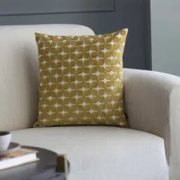 GM Mustard & White Cotton Blend Cushion Cover - Set of 1-19
