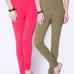 Dollar Missy Olive & Pink Cotton Leggings - Pack of 2-image-49