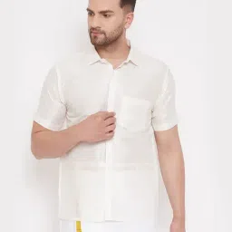 VASTRAMAY Cream Straight Fit Self Pattern Shirt-picture-18
