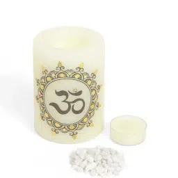 Home4U Multicolor Wax 7 cm Om Design Pillar Candle - Set of 1-2