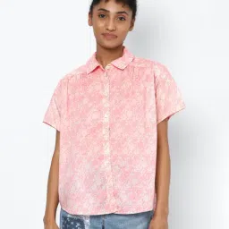 American Eagle Outfitters Pink & White Floral Print Shirt-image-92