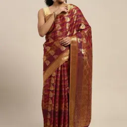 Mimosa Red & Purple Silk Woven Saree With Unstitched Blouse-picture-33
