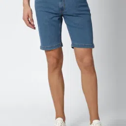 Peter England Blue Cotton Regular Fit Denim Shorts-picture-20