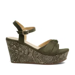 Pelle Albero Women's Olive Green Ankle Strap Wedges-image-17