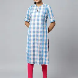 Aurelia Blue & White Cotton Chequered Straight Kurta-picture-42
