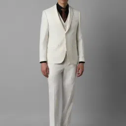 Men Cream Slim Fit Textured Party Three Piece Suit-picture-13