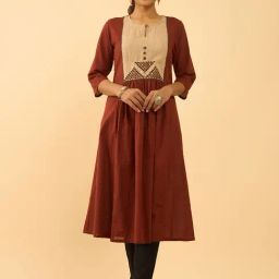 Taneira Dark Red Cotton Regular Fit Polka Dots Kurta-34