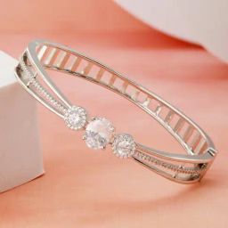 Saraf Rs Jewellery White Silver Plated Zircon Studded Minimal Kada Bracelet-21