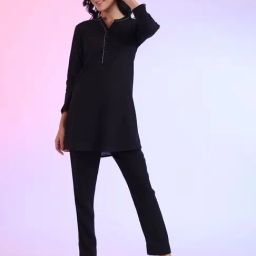 Aurelia Black Pure Cotton Solid Kurti-image-59