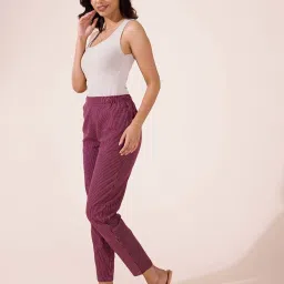 Go Colors! Purple Linen Striped Pencil Pants image 3