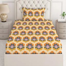 Layers Tuscany Yellow Cotton 104 TC Single Flat Bed Sheet With 1 Pillow Cover-image-28