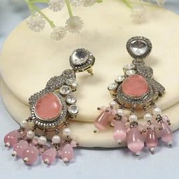 Biba Light Pink Brass Drop & Danglers Earrings for Women-image-7