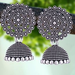 MEENAZ Set of 5 Silver-Plated Oxidised Peacock Shaped Jhumkas-image-99
