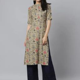 Stylum Beige Floral Print A-Line Kurta-picture-22
