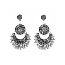 Joker & Witch Silver Mandala Traditional Dangler Earrings-27