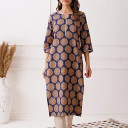 Gazal India Women Ethnic Motifs Printed V-Neck Pure Cotton Handloom Kurti-6