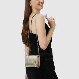 Caprese Bluma Gold Faux Leather Solid Clutch-20