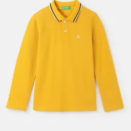 United Colors of Benetton Kids Mustard Solid Full Sleeves Polo T-Shirt-image-56