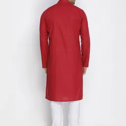 VASTRAMAY Men Red & White Solid Kurta with Pyjamas image 2