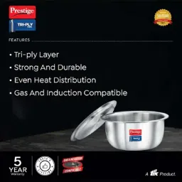 Prestige Silver Tri-Ply 24 cm Induction Compatible Tope With Lid (5 L) - Set of 1 image 3