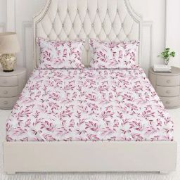 Layers Firenze Pink Cotton 144 TC King Flat Bed Sheet With 2 Pillow Covers-image-79