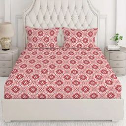 Layers Firenze Red Cotton 144 TC King Flat Bed Sheet With 2 Pillow Covers-image-14