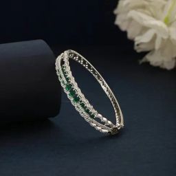 Saraf Rs Jewellery Green Emerald Silver Plated AD Studded Delicate Kada Bracelet-30