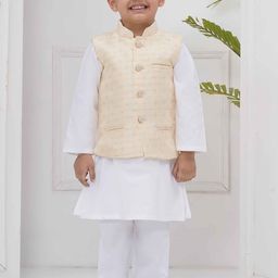 Sethukrishna Boys Mandarin Collar Straight Kurta With Pyjama & Nehru Jacket-35