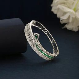 Saraf Rs Jewellery Green Silver Plated AD Studded Contemporary Designer Bridal Kada Bracelet-18