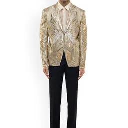 SDS By Kushal Shah Silk Embroidered Peak Lapel Single Breasted Tuxedo Three-Piece Suit-image-22