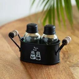 ExclusiveLane Transparent & Black Glass Mason Bottle Salt & Pepper Shakers Set-4
