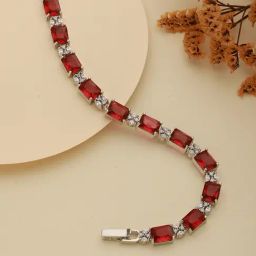 Saraf Rs Jewellery Red Silver Toned AD Studded Trendy Bangle Kada Bracelet-16