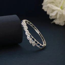 Saraf Rs Jewellery Blue Silver Toned Sapphire AD Studded Designer Leaf Kada Bracelet-35