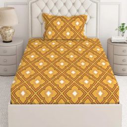 Layers Tuscany Yellow Cotton 104 TC Single Flat Bed Sheet With 1 Pillow Cover-image-31