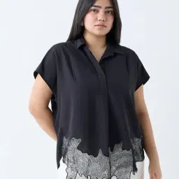 Gia by Westside Black Lace Detailed Blouse-picture-2
