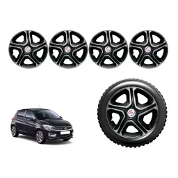Auto Pearl altBS50_R Press Type Car Wheel Cover with Retention Ring 355.6 mm(14 Inch) Glossy Black, Silver for Tata Tiago 1.2 Revotron XZ (Set of 4)-23