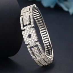 Saraf Rs Jewellery White Silver Toned CZ Studded Luxe Trendy Bangle Kada Bracelet-22