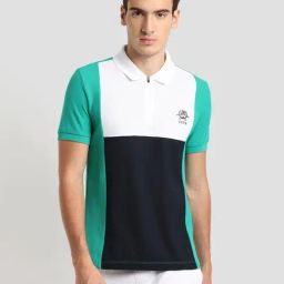 U.S. Polo Assn. Green Cotton Slim Fit Colour Block Sports Polo-15