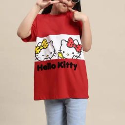 Kidsville Red & White Cotton Printed Hello Kitty T-Shirt-image-86
