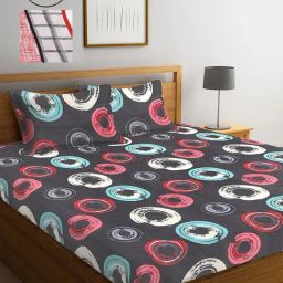 Klotthe Printed Black 210 TC Cotton Blend Double 2 Bed Sheets with 4 Pillow Covers-image-58