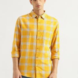 United Colors Of Benetton Yellow Cotton Slim Fit Checks Shirt-image-35