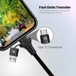 Portronics Konnect J4 100W High Output 2-in-1, USB-A + Type-C to Type-C Cable(Black) image 5
