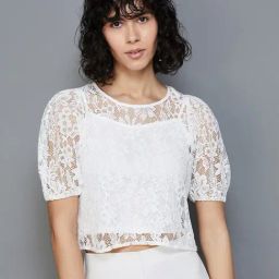 Ginger by Lifestyle White Cotton Lace Work Crop Top-image-36