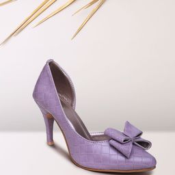 VALIOSAA Purple Textured Pumps with Bows-45