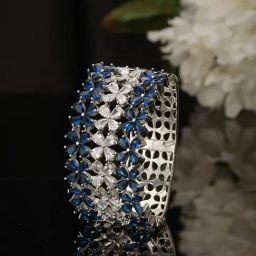 Saraf Rs Jewellery Blue Sapphire Silver Toned AD Studded Designer Bridal Kada Bracelet-48