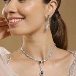 Rubans Rhodium Plated Green Set for Women-picture-0