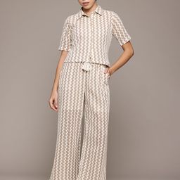 The Roadster Lifestyle Co. Pure Cotton Self Designed Chevron Shirt with Trousers-image-57