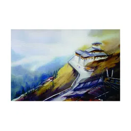 Inephos Blue & Brown 1 Pcs Buddhist Monastry In Mountains Abstract Canvas Wall Art-image-70