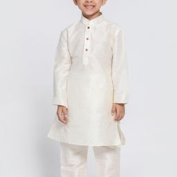 VASTRAMAY Boys Cream-Coloured Solid Cotton Silk Kurta with Churidar-picture-25