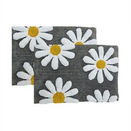Aura 2-Pcs Grey & White Self-Designed 1800 GSM Cotton Anti Skid Bath Rugs-4